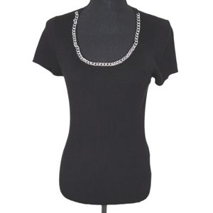 August Silk Size Medium 33% Silk Blend Ribbed Chain Detail Top